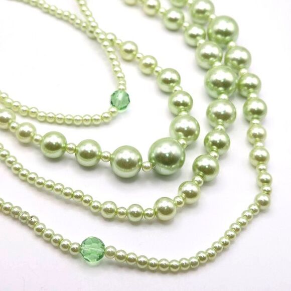 Vintage Extra Long‎ Mint Green Glass Faux Pearls and Faceted Green Glass Accents - Picture 1 of 3